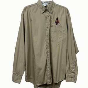 Florida State Seminoles Button-Up Shirt Embroidered Logo Beige Long Sleeve L